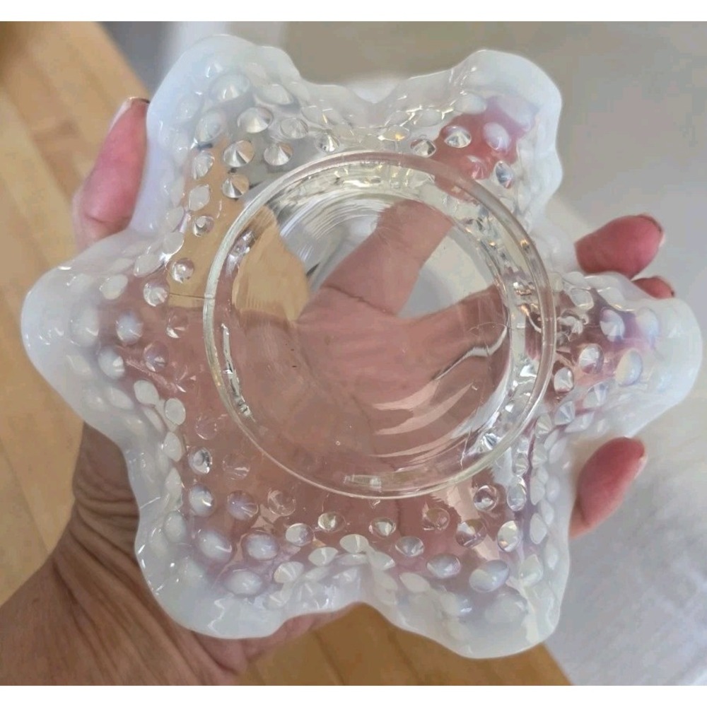 1940s Fenton Opalescent Milk Glass Hobnail Bon Bon Bowl Glassware Cottagecore